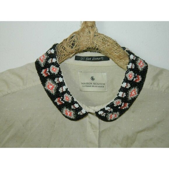 Scotch & Soda Shirt Beige Beaded Collar La Femme Selon Marie Button Down Size 2 - Picture 3 of 11